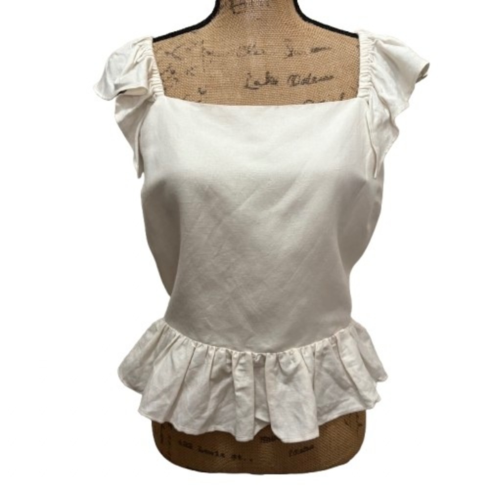 Express Linen Blend‎ Open Back Sleeveless Blouse Ruffle Hem White Size Large